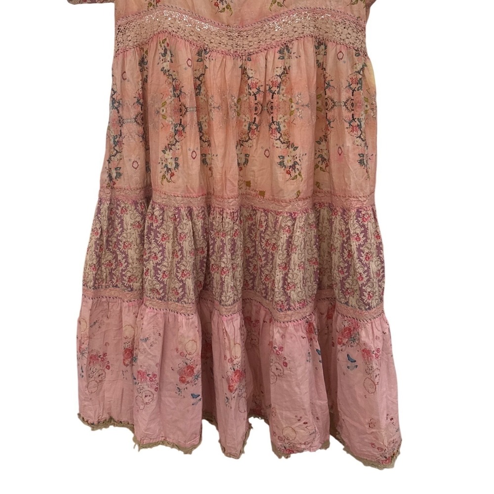 Magnolia Pearl Romantic Dress Pink Peach Lace Crochet Embroidered Short Sleeve - Picture 8 of 16